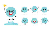 Cute Bubble With Many Expressions. Different Activity Pose Vector Illustration Flat Design Set.