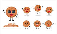 Cute Cookies Cartoon With Many Expressions. Different Activity Pose Vector Illustration Flat Design Set With Sunglasses.
