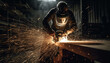 Expert metalworker uses welding equipment to cut and shape steel generated by AI