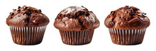 Chocolate Muffin Isolated On Transparent Background - Generative AI