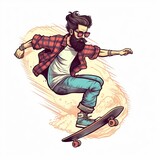 Fototapeta Młodzieżowe - Hipster is playing skateboard. AI Generate