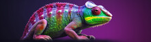 Colorful Chameleon On Blurred Background. Generative AI