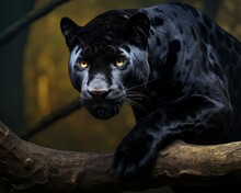 Black Jaguar In Forest Big Cat Illustration