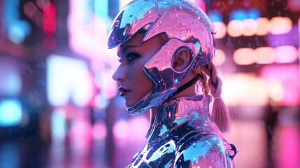 Sticker - a woman in a futuristic outfit. Generative AI Art.