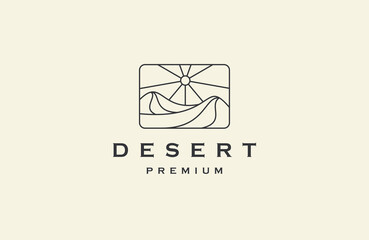 Wall Mural - Desert with line art style logo icon design template flat vector