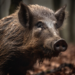 Wall Mural - a wild boar is standing in the woods generative ai