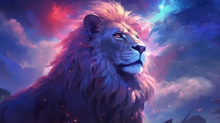 Wall Mural - Celestial lion in the colorful cloud