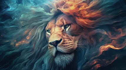 Wall Mural - Mystical Lion with fire in his hair