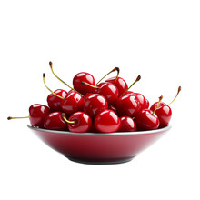 Sweet Fresh Cherries In A Bowl Isolated On Transparent Background, Healthy Food, Side View Generative AI