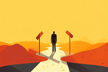 A Person Standing At A Crossroads Of Indecision Unable To Decide Which Path To Take. Psychology Art Concept. AI Generation