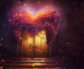 Wall Mural - Doors of love to our heart, soul. Concept of universal love, spirituality, connection. Awareness of inner self. Concept. Esoteric. Generative AI.