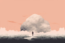 A Person Walking Down A Path With A Storm Cloud Looming Above Them Representing Feelings Of Fear And Anxiety. Psychology Art Concept. AI Generation