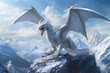© Justlight - A majestic white dragon perched atop a snowcapped mountain looming over the valley Fantasy art concept. AI generation