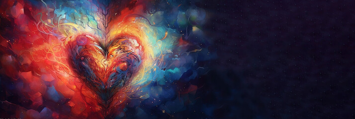 Wall Mural - Enlightened heart connected to the universe. Concept of love and consciousness expanding through the heart. Colorful concept of other realities. Spirituality. Esoteric. 