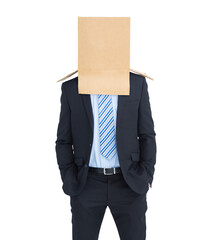 Poster - Digital png photo of businessman with cardboard box on head on transparent background