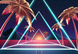 80s 90s cyber punk aesthetic styled illustration Sci-fi laser grid highway in glow triangles Maze to brighter future concept Virtual reality Escapism