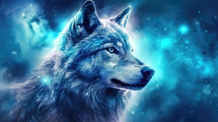 Wall Mural - Blue wolf on galaxy night sky