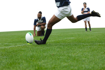 Wall Mural - Digital png photo of diverse rugby players during game on transparent background