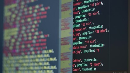 Chat AI generating Coding UX UI script code text on screen, HTML5 in editor for website development, Close up Macro of Programming code software developer. 