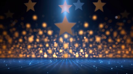 Wall Mural - Stage with spotlight. Blue and gold lights stage with stars. generative ai