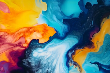 Abstract background with multicolor fluid paint. Colored bright background.