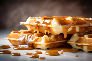 Wall Mural - Belgian waffles with caramel, Generative AI 2
