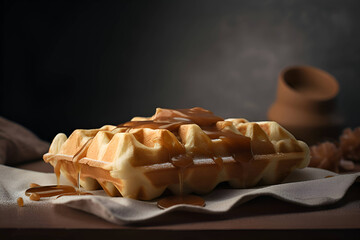 Wall Mural - Belgian waffles with caramel, Generative AI 1