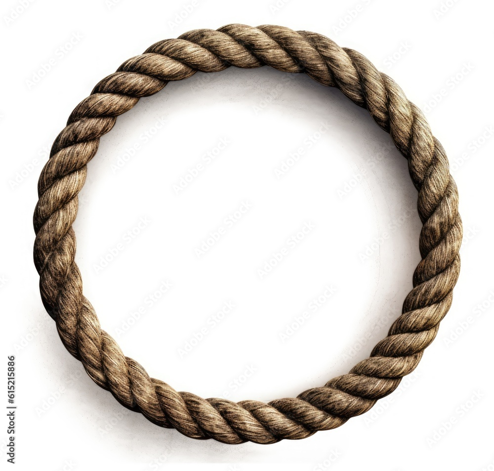 Rope circle frame - Endless rope loop isolated on white created with Generative AI technology