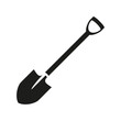 Garden shovel vector icon. Isolated black silhouette on white background.