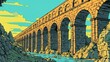 Ancient Roman aqueduct . Fantasy concept , Illustration painting.