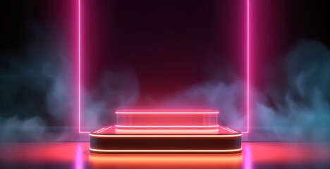 Wall Mural - stage with spotlight on stage. empty podium for products display with smoke and neon lights. generat