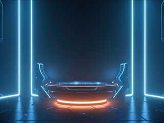 Wall Mural - sci-fi stage with spotlight. futuristic empty stage. generative ai
