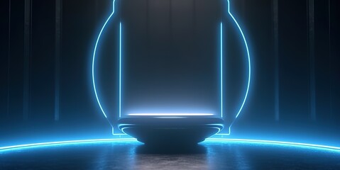 Wall Mural - sci-fi stage with spotlight. futuristic empty stage. generative ai