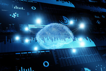 Digital brain cyberspace network on business data infographics background. Illustration.