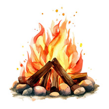 Campfire Watercolor Illustration