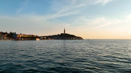 Wall Mural - rovinj, croatia. aerial view. old historic buildings in the bay. harbor with boats. beautiful romant