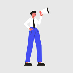 Poster - Business Man Character Standing with Megaphone Vector Illustration