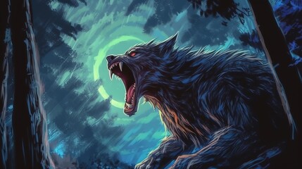 Wall Mural - A werewolf howling at the full moon . Fantasy concept , Illustration painting.