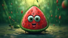 Adorable Cartoon Watermelon . Fantasy Concept , Illustration Painting.