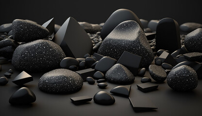 Beautiful black rocks texture pebble stones pictures AI Generated Art