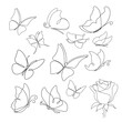 Set of airy linen butterflies, outline and graphic minimalism.