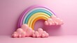 A rainbow shaped object with clouds on a pink background