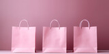 Fototapeta Dinusie - pink shopping bags on pink background, set, three