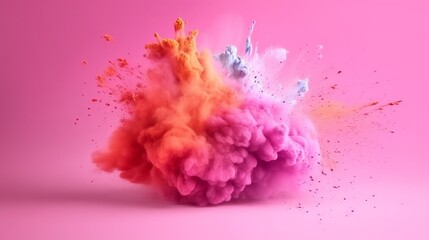 Explosion of colored powder on pink background