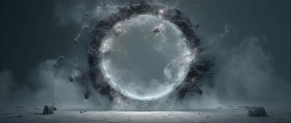 Fantasy portal effect. Smoke moves in a circle. Flying particles