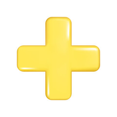 realistic 3d yellow plus sign. decorative arithmetic 3d element, education maths icon, mathematical 