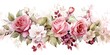 pink and white watercolor roses border Generative AI