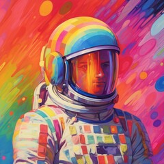 Wall Mural - astronaut on colorful background. illustration ai generative.