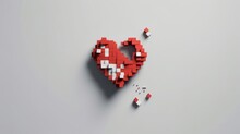 Minimalist Pixelated 8-bit Fractured Heart Flatlay