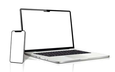 Canvas Print - isolated devices mockup. smartphone and laptop with blank screen.